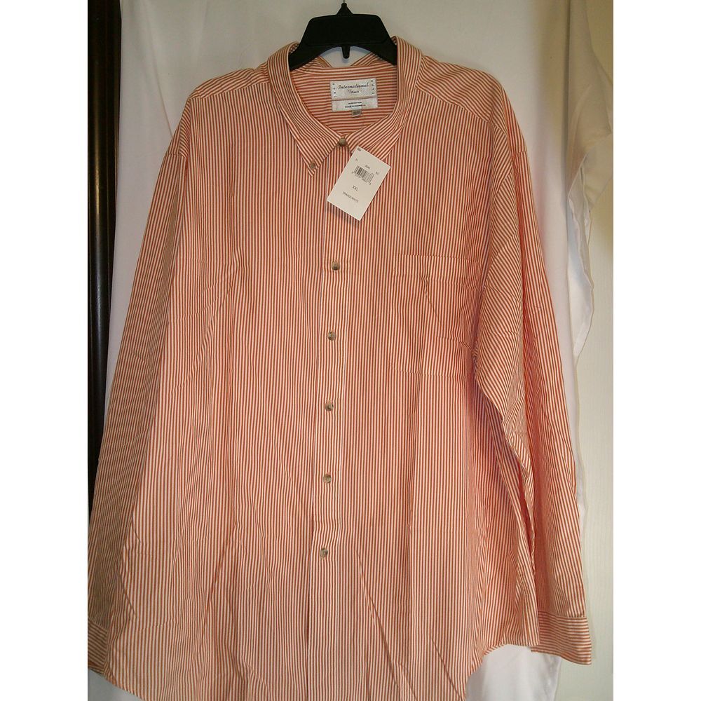 International Tour Orange Striped Button-Down Cotton Shirt XXL New with Tags